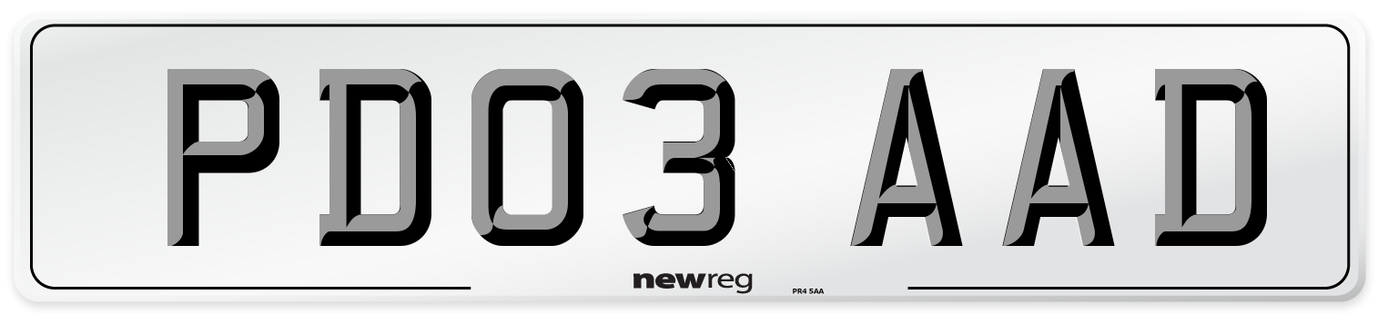 PD03 AAD Number Plate from New Reg